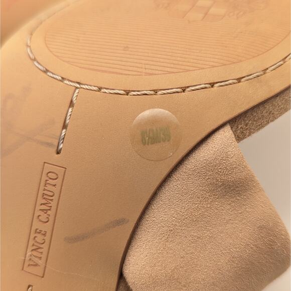 Vince Camuto Kalinte Biscuit Beige Suede Open Toe Ankle Strap Heels Size 8.5 - Picture 8 of 9